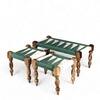 Oakville Sheesham Wood Vintage 2 Seater Maachi Balcony Bench with 2 Stools in Green and White