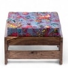 Amber Rosewood Foot Stool with Bird Print Grey Kantha Cushion
