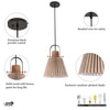 Liebe Shade Wood And Metal Hanging Pendant Light With Beige Cotton Shade