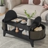 Oval Shaped Coffee Table With Storage, Fluted Accent Table For Living Room