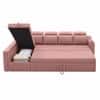 Luna 5 Seater Velvet RHS Pull Out Sofa Cum Bed in Peach Color With Storage