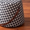 Hoist Collection Black & White Houdstooth Pouf With Faux Leather Strap Set Of 2