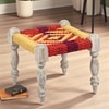 Riaza Sheesham Wood Maachi Stool in Assorted Multi-Colour Chindi & Yellow Rope Canning