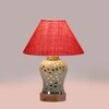 Devansh Conical Pink Jute Shade Lamp With Wood & Mosaic Glass Base For Decoration/Office/Home/Gifting/Study For Decoration/Office/Home/Gifting/Study -(10X10X14.5) Inches -A