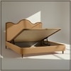 Solara Wave Luxe Queen Size Bed in velvet With Oak wood Frame & Hydraulic Storage