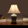 Devansh Off-White Cotton Shade Lamp With Wood & Mosaic Glass Base For Decoration/Office/Home/Gifting/Study For Decoration/Office/Home/Gifting/Study