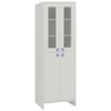 Renata Large Bookshelf cum Storage Cabinet with Toughened Glass Doors and Star Shaped Knobs in Ivory Persian Lilac Colour