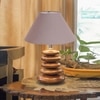 Devansh Grey  Cotton Table Lamp With Wood  Pebble Lamp  (10X10X15) Inches