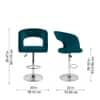 Doe Buck Adjustable Upholstered Bar Stool in Teal Colour with Chrome Base