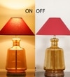 Paola Amber Glass And Wood Table Lamp With Maroon Cotton Shade
