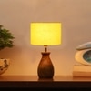 Devansh Yellow Cotton Table Lamp With  Wood Natural Base (7X13 Inches)-6