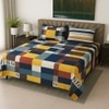 Blue & Yellow Shade Geometric 400 TC Cotton Flat Super King Size Bedsheet With 2 Pilllow Covers