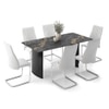 Rosen 6 Seater Ceramic Dining Table With 6 Ingrid Leatherette Dining Chairs White Colour (Finish : Black, Chair Colour : White)