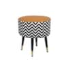 Doe Buck Zik Zak Chevron Printed Ottoman Stool in Tan and Black Colour with Gold Tipped Legs