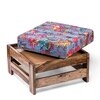 Amber Rosewood Foot Stool with Bird Print Grey Kantha Cushion