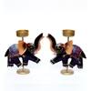 Desert Art Metal Handpainted Elephant Tealight Holder Set of 2