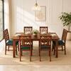 Globally Indian Ojasvi Solid Sheesham Wood 6 Seater Dining Table Set 6 Chairs Teal Blue