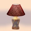 Devansh Conical Maroon Jute Shade Lamp With Wood & Mosaic Glass Base For Decoration/Office/Home/Gifting/Study For Decoration/Office/Home/Gifting/Study -(10X10X14.5) Inches -A