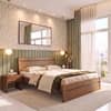 Basel Solid Wood Queen Size Non Storage Bed In Amber Walnut Finish