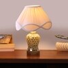 Devansh Off-White Vintage  Cotton Pleated Shade Lamp With Wood & Mosaic Glass Base For Decoration/Office/Home/Gifting/Study For Decoration/Office/Home/Gifting/Study