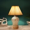 Devansh Off-White Knife Pleated Cotton  Shade  Lamp With  Wood & Mosaic Glass Base For Decoration /Office/Home/Gifting/Study For Office/Home/Gifting -(12X12X16) Inches -