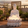 White Double Lotus Buddha Water Fountain