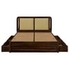 Lotus Solid Wood Queen  Size Upholstered Bed With Drawer Storage (Provincial Teak Finish)