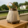Luxe Home Hanging Bamboo Lantern with Handle or Glass Jar - 2025-335- Gold (21x16x16 cm)