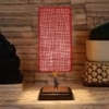 Emilia Maroon Jute table lamp with Square Brown Wood Base