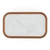 Lazo Solid Wood And Banswara Marble Rectangular Coffee Table In Amber Walnut Finish