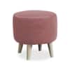 Doe Buck Parker Velvet Round Ottoman Stool in Pink Colour with Wooden Legs