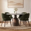 Massa Solid Wood And Sanwar 4 Seater Round Dining Table with 4 Celia Accent Dining Chair in (Finish: Danish Walnut, Colour: Deep Olive Velvet)