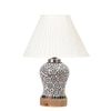 Devansh Off-White Cotton Straight Pleated Shade Lamp With Wood & Mosaic Glass Base For Decoration/Office/Home/Gifting/Study For Decoration/Office/Home/Gifting/Study