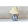 Amaro Handmade & handpainted Silver colour Wooden matka lamp with Cotton Beige shade