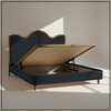 Solara Wave Luxe Queen Size Bed in velvet With Oak wood Frame & Hydraulic Storage