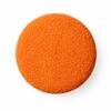 Doe Buck Premium Boucle Round Ottoman in Matte Orange Colour with Polished Gold Legs