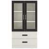 Paloma Large Crockery cum Bookshelf Cabinet with Toughened Glass Shutters and Drawers in Ivory Carbon Black Colour