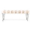Belmont Sheesham Wood Mid Century 3 Seater Bench With Metal Legs In Beige Fabric