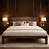 Grid Solid Wood Queen  Size Upholstered Bed Without Storage (Provincial Teak Finish, Brown Colour)