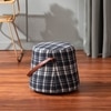 Hoist Collection Black Pouf With Faux Leather Strap