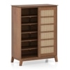 Fujiwara 24 Pair Solid Wood and Cane Shoe Cabinet In Amber Walnut Finish