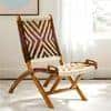 NatWest Sheesham Wood Relaxing Lounge Chair in Assorted Multi-Colour Chindi and White Rope Canning