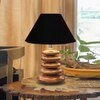 Devansh Black Cotton Table Lamp With Wood  Pebble Lamp  (10X10X15) Inches