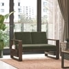 Moreno 2 Seater Solid Wood Sofa in Danish Walnut Finish and Juniper Green Fabric