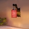 Devansh Solid Wood Electric Wall Light in Brown Colour with Maroon Shade Count of 1 Light