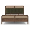 Hanoi Solid Wood Cane Queen Size Nonstorage Bed In Danish Walnut Finish with Deep Olive Colour