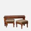 Rangrez Sheesham Wood Nesting Coffee Table in Honey Oak Finish with Cushioned Stools by Mudramark
