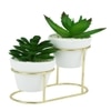 Minimalist Dual Pot Stand With Artificial Plants