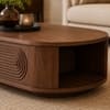 Orla Oval Sheesham Wood Grooved Coffee Table in Walnut Finish