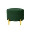 Doe Buck Premium Boucle Round Ottoman in Matte Green Colour with Polished Gold Legs